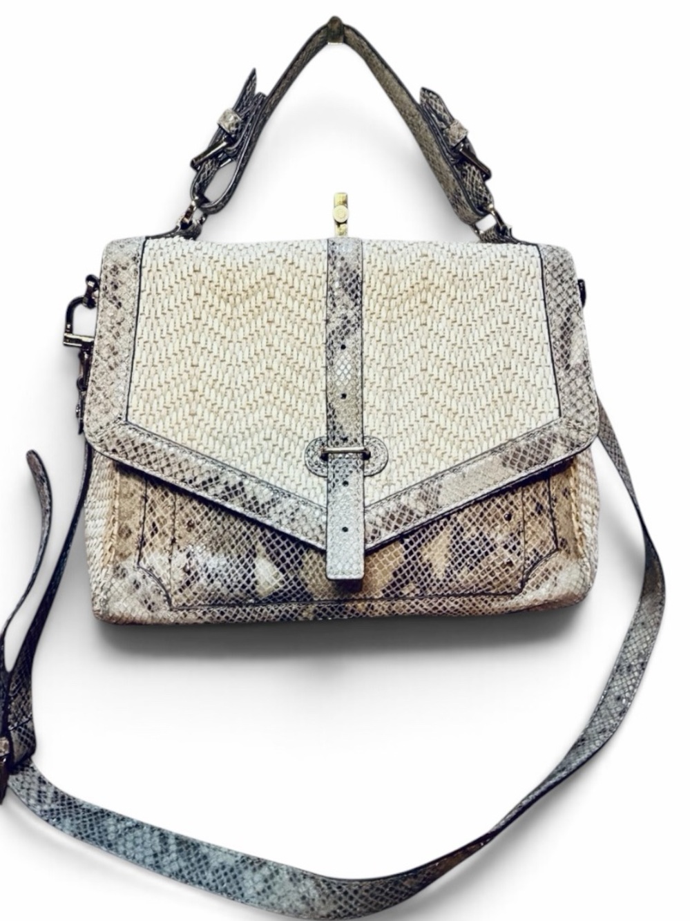 TORY BURCH Snakeskin and Raffia crossbody handbag 🩶🤍🤎